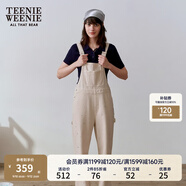 Teenie Weenie小熊春季女士美式復(fù)古元?dú)馓鹂犸L(fēng)白色牛仔背帶褲長褲 淺卡其色 M (165)