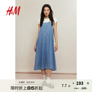 H&M女裝連衣裙高級感簡約寬松時尚潮流無袖中長牛仔工裝A字裙1261088 淺牛仔藍 160/88