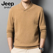 JEEP SPIRIT羊毛衫男士2025秋冬季新款時(shí)尚青果領(lǐng)針織衫潮流v領(lǐng)打底毛衣 金華駝 M