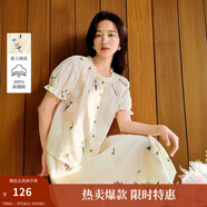 茵曼（INMAN）文藝連衣裙2025夏季女裝新款花邊桃心領收腰泡泡袖長裙 淡香杏-18525736C XL