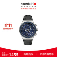 斯沃琪（Swatch）瑞士手表  生日禮物多功能三眼計時男女運動手表 一池鈷藍（皮革） YVS496