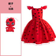 耀超兒童瓢蟲(chóng)雷迪cosplay服 萬(wàn)圣節(jié)女童色波點(diǎn)篷篷連衣裙奇跡紅少女 圓點(diǎn)裙子+玩具 110