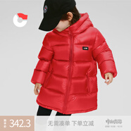 保姆鵝 兒童羽絨服寶寶中長(cháng)款羽絨服男童面包服女童加厚羽絨服 大紅 130