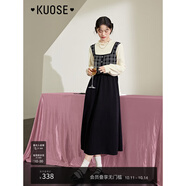 闊色（kuose）黑色小香風(fēng)針織長袖連衣裙女秋冬季穿搭新款毛衣裙長裙子 黑色8007 M