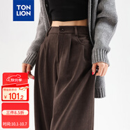 唐獅（TonLion）2024女休閑寬松褶裥直筒褲 深卡其/二批 XL 