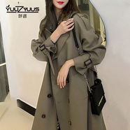 妤遇（YUUZYUUS）品牌女裝風(fēng)衣外套女2025春秋新款韓版系帶收腰中長款小個子大衣 灰調(diào)綠  XS