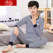 浪莎純棉秋衣秋褲男青少年兒童內衣套裝中大童男童男孩棉毛衫全棉內衣 中大童藏青低領(lǐng)(小兔) 均碼 140 (80碼)適合身高140厘米