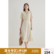 獨(dú)束大碼女裝法式甜美V領(lǐng)碎花連衣裙女春裝新款微胖mm顯瘦茶歇裙 杏底繁花-短袖版 M (尺碼：1)