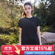 拓路者（Pioneer Camp）夏季新款速干t恤女輕薄印花圓領(lǐng)短袖網(wǎng)眼透氣戶(hù)外運動(dòng)上衣涼感 黑色 2XL