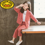 G.DUCKKIDS女童西裝套裝春季新款韓版洋氣中大童秋款休閑小西服兩件套春夏 桔紅色兩件套 160 cm