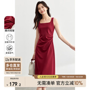 尚都比拉法式高級(jí)感連衣裙女秋季赫本風(fēng)長(zhǎng)款氣質(zhì)A字裙抽褶收腰顯瘦背帶裙