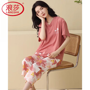 浪莎品牌睡衣女夏季純棉休閑短袖七分褲韓版薄款寬松家居服大碼套 CZ88335 3XL 【建議穿著(zhù)體重：160-180