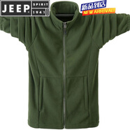 JEEP SPIRIT春秋季款男士抓絨大碼運動(dòng)夾克雙面絨搖粒絨衛衣純色立領(lǐng)開(kāi)衫外套 軍綠色910 910 2XL (建議158-175斤)