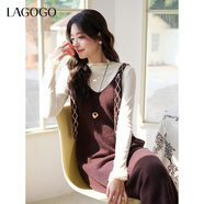 LAGOGO琥珀流光背心連衣裙女拉谷谷2025冬新款高級感修身吊帶裙 棕色 S