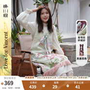 兩三事梵高針織毛衣裙女2025春季款無(wú)袖背心裙v領(lǐng)連衣裙 夢(mèng)中花園 綠色 S