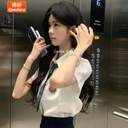 婍妡（Qeeshine）韓系jk制服襯衫短款套裝包臀裙學(xué)院風(fēng)夏季全套百搭韓國女高校服 3件套襯衫+黑包臀裙+黑領(lǐng)帶 M