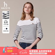 哈吉斯（HAZZYS）女裝 春秋款T恤經(jīng)典條紋休閑長袖T恤ABTSE0BCF05 白色WT S (155/80A 36)