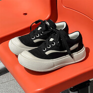 百麗香奈（BAILIXIANGNAI）古力娜扎同款丑萌大頭帆布鞋男女款厚底增高休閑小眾情侶板鞋潮 黑色 43