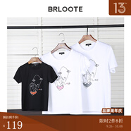 Brloote/巴魯特短袖T恤男女士時尚線繡純棉圓領(lǐng)體恤衫夏季休閑子裝T恤 女款黑色 N42