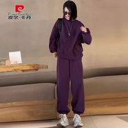 皮爾卡丹（pierre cardin）鹽系穿搭休閑時(shí)尚套裝女2025春季寬松韓版洋氣紫色衛衣衛褲兩件套 紫色兩件套 S (100斤以?xún)?