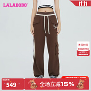 拉拉波波【美拉德】春季新款松緊腰多口袋束腳潮休閑褲女LBCC-WXZC20 咖色 S