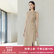 顏域2024新款氣質(zhì)職業(yè)單排扣正裝連衣裙女春款無(wú)袖修身時(shí)尚一步裙 卡其 XXL/44