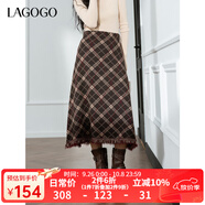 LAGOGO高腰中長(zhǎng)款A(yù)字半身裙女拉谷谷2024年冬新款流蘇經(jīng)典格紋裙 混色 XL