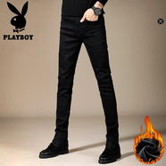 花花公子（PLAYBOY）加絨牛仔褲男秋冬款新款潮流韓版時(shí)尚直筒小腳褲百搭休閑保暖長(cháng)褲 X-3071HH902黑色 加絨 36