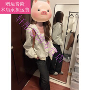 夢夢奇慵懶風(fēng)時尚條紋連帽衛(wèi)衣外套女秋季韓版秋冬寬松休閑開衫有帽子 外套【版】 S 建議35-45kg