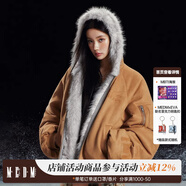 MEDM麂皮絨毛毛雙面飛行夾克男冬加厚保暖座山雕cleanfit連帽外套 棕色 M