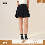 茵寶（Umbro）官方短裙英倫復(fù)古足球?qū)氊惏肷戆亳奕惯\動風裙子A字裙運動半身裙 凝眸黑 L