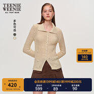 Teenie Weenie小熊女裝針織開衫2025秋新款潮流時(shí)尚爛花鏤空針織衫 淺卡其色 M