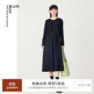 噢姆（AUM）【咩咩系列】AUM噢姆冬新款黑色不對(duì)稱分割設(shè)計(jì)羊毛針織連衣裙 黑色 L