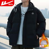 回力棉服男冬季加厚棉襖外套男士戰(zhàn)袍痞帥面包服連帽保暖棉衣黑色3XL