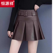 恒源祥復(fù)古燈芯絨百褶裙女2025秋冬季新款高腰短裙辣妹a字裙加厚半身裙 626#咖色（皮款） S