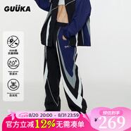 古由卡（GUUKA）3A抗菌抑味舒適直筒休閑褲女春新款潮流撞色擠條耐磨透氣長褲寬松 黑色 XS