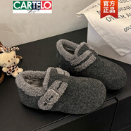 卡帝樂鱷魚（CARTELO）內(nèi)增高加絨勃肯鞋女2025冬季新品百搭毛呢豆豆毛毛鞋棉鞋子雪地靴 深灰色 37