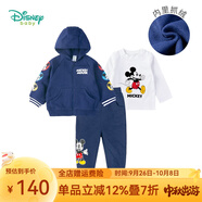 迪士尼寶寶（Disney Baby）童裝男女童衛衣套裝加絨連帽外套米奇T恤+褲子3件裝 藏青1158 12個(gè)月/身高80cm