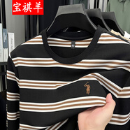 寶祺羊男士長(zhǎng)袖t恤圓領(lǐng)秋季男裝新款條紋打底衫寬松休閑體恤圓領(lǐng)上衣服 黑色 M