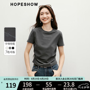 紅袖百搭顯瘦短袖T恤春季2025新款女裝字母主題印花正肩圓領(lǐng)簡(jiǎn)約上衣 深灰080 M