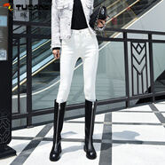 啄木鳥(niǎo)高腰小腳褲冬季新款白色加絨加厚牛仔褲女彈力緊身大碼顯瘦長(cháng)褲子 單款 白色 33 碼150-158斤