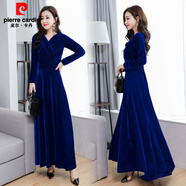 皮爾卡丹（pierre cardin）2025春秋冬新款金絲絨連衣裙女長(cháng)袖高端氣質(zhì)長(cháng)裙洋氣高貴絲絨裙 寶藍色 2XL (建議 130-145斤)