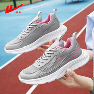 回力（Warrior）情侶秋冬透氣薄款輕便跑步運動(dòng)鞋休閑百搭夏季軟底黑色潮鞋 灰粉紅 43
