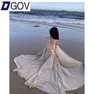 DGOV超仙海邊度假連衣裙露背長(cháng)裙氛圍拍照女神穿搭性感仙氣套裝裙 豆沙灰綠 S