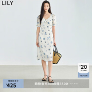 LILY法式茶歇度假長裙氣質(zhì)顯瘦海洋風印花短袖連衣裙 716淺卡其 L