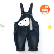 寶寶牛仔背帶褲加絨加厚男童秋裝新款一歲兒童小童女?huà)雰貉澴忧锒?33821長(cháng)耳狗 牛仔一體絨 70  建議-82