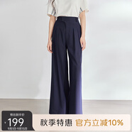 艾萊依闊腿休閑褲女夏季垂感無(wú)壓透氣直筒褲寬松百搭長(zhǎng)褲 果敢藍(lán)155