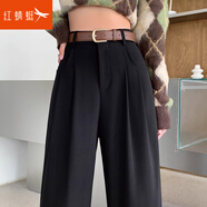 紅蜻蜓前50送腰帶 西裝闊腿褲女2025春秋新款高腰高級(jí)垂感直筒休閑褲子 黑色(配腰帶) 小個(gè)子 【推薦身高157cm以下】 M 99-115斤選