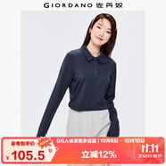 佐丹奴Polo衫女純棉雙面布純色氣質(zhì)長袖翻領(lǐng)休閑上衣05312790