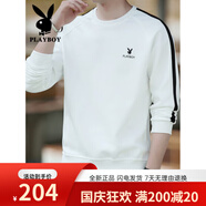 花花公子（PLAYBOY）長袖t恤男春秋季新款潮流休閑簡約衛(wèi)衣男士寬松圓 20172白色 常規(guī) M